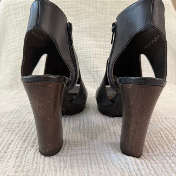 Coclico Platform Wood Heels Size 36.5 Dark Gray Blue Leather Cut Out Open Toe - Picture 6 of 15